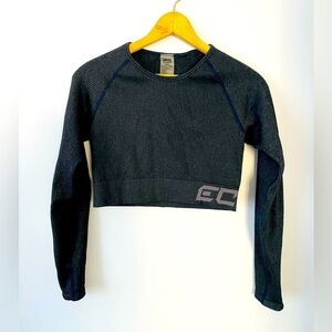 ECHT Arise Comfort Womens Large Dark Blue Ribbed Long Sleeve Crop Activewear